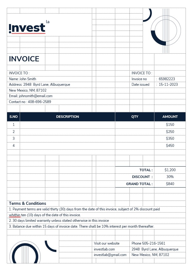 Financial Advisor Invoice Template PSD template
